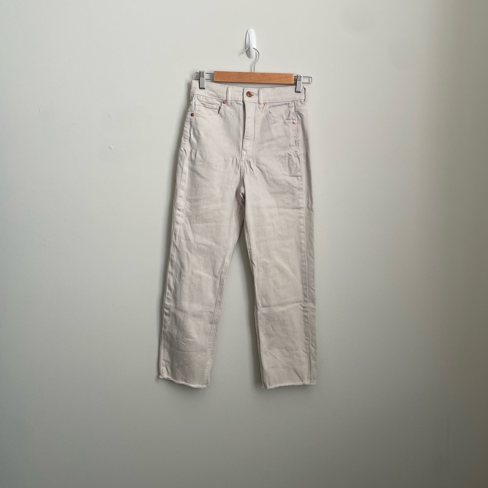 Express Off-White Straight Leg Super High Rise Denim Pants